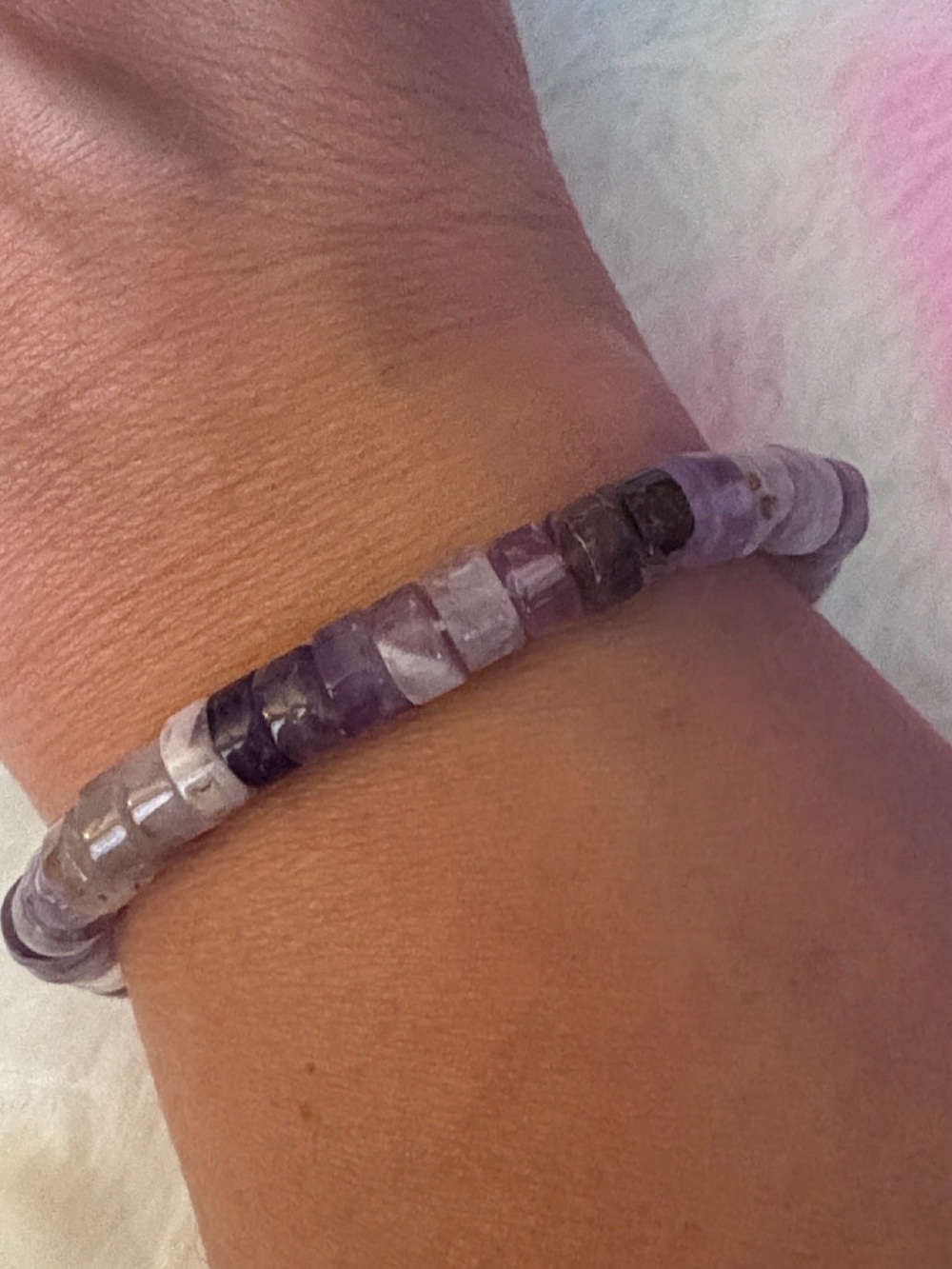Hand Crafted Purple Amethyst Heishi Stretch Bracelet size 7.1